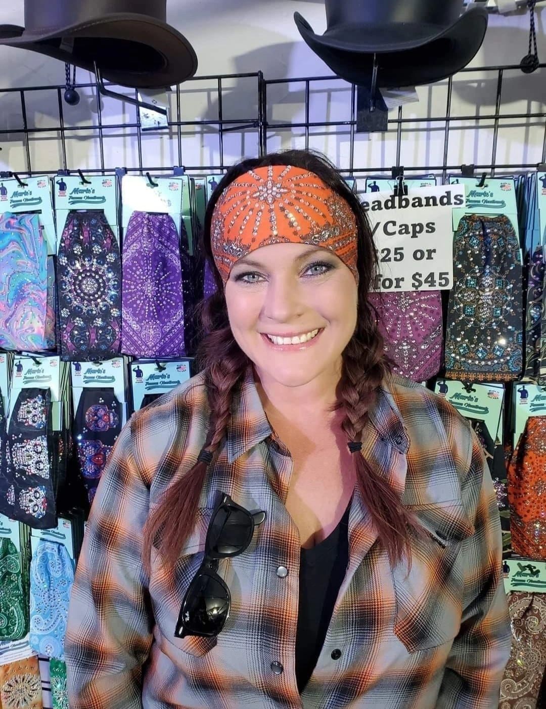 Boutique display of Marie's headbands at trade show.